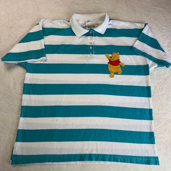 Disney Winnie the Pooh Sun Sports were vintage Blue Striped Polo Shirt SZ Medium - Picture 1 of 10